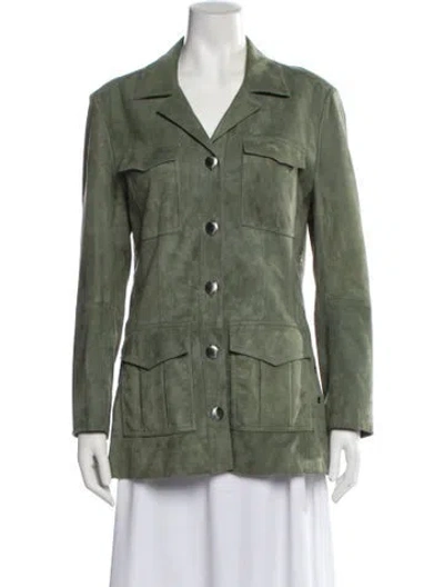Pre-owned St John Suede Utility Jacket In Green