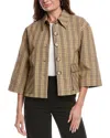 St John St. John Technical Plaid Wool-blend Jacket In Brown