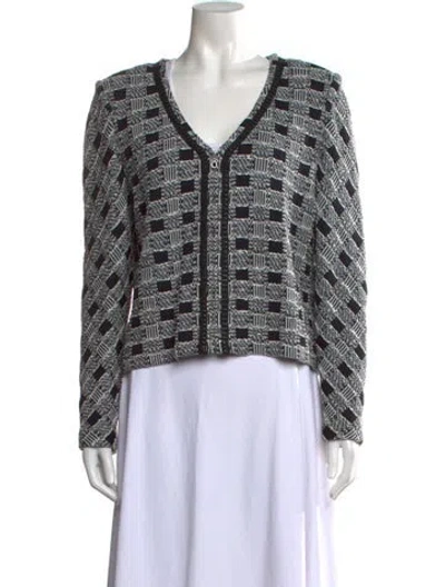Pre-owned St John Terry Cloth Patterned Sweater In Black/white