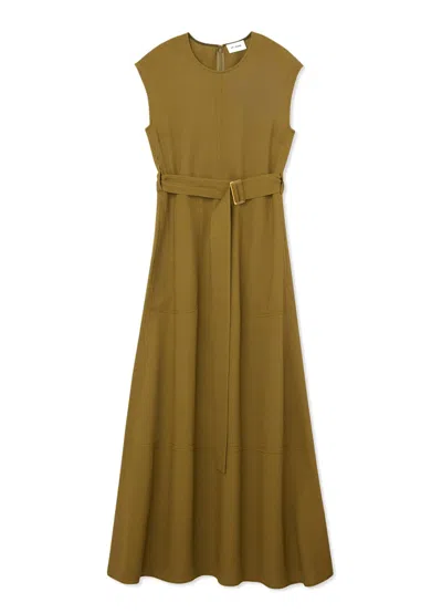 St John Textured Crepe Long Dress In Lichen