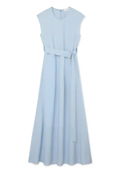 St John Textured Crepe Long Dress In Powder Blue