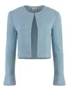 St John Multi Boucle Tweed Knit Crop Jacket In Blue