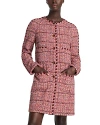 St John Metallic Knit-trim Textured Slub Tweed Jacket In Cranberry/ecru/brick