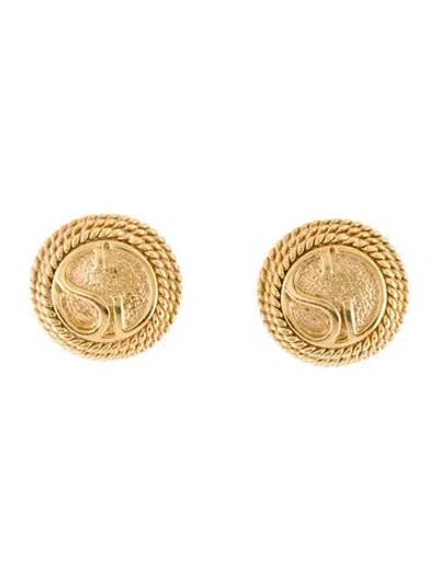 Pre-owned St John Textured Logo Clip-on Earrings In Multicolor