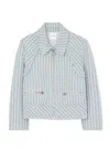 St John Textured Multi Tweed Jacket In Powder Blue/white Multi