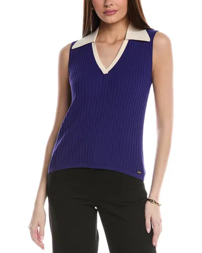 St John St. John Textured Rib Knit Collar Shell In Blue