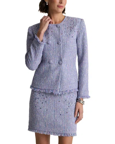 St John Textured Tweed Jacket In Blue