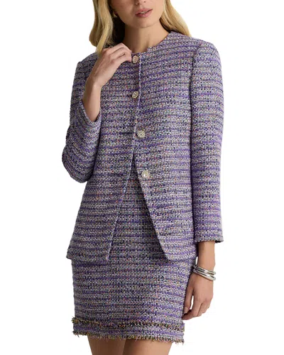 St John Textured Tweed Jacket In Blue