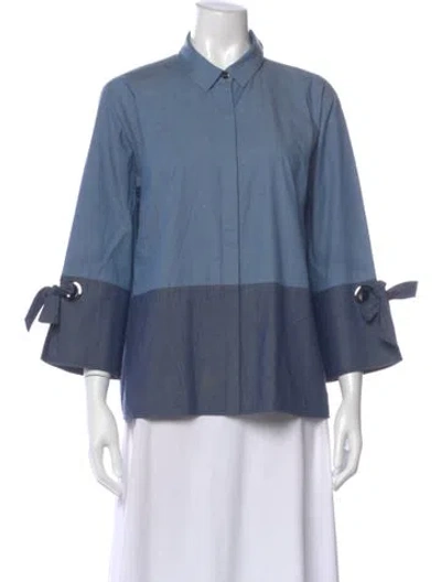 Pre-owned St John Three-quarter Sleeve Button-up Top In Blue