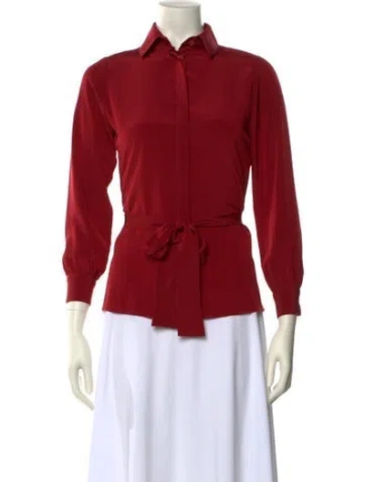 Pre-owned St John Three-quarter Sleeve Button-up Top In Burgundy