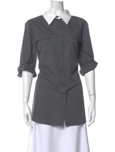 Pre-owned St John Three-quarter Sleeve Button-up Top In Gray