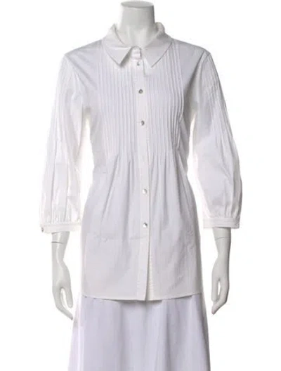 Pre-owned St John Three-quarter Sleeve Button-up Top In White