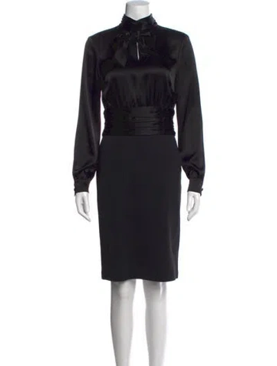 Pre-owned St John Tie Neck Knee-length Dress In Black