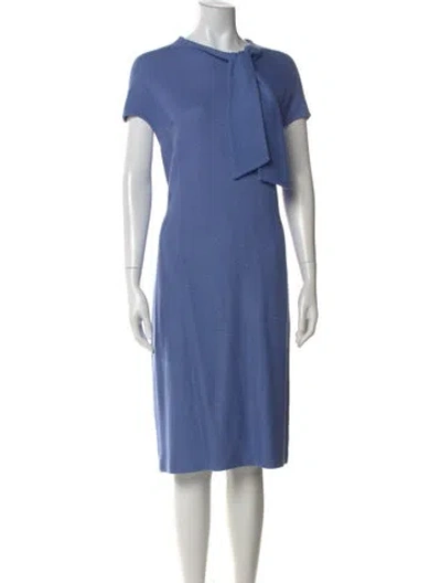 Pre-owned St John Tie Neck Knee-length Dress In Blue