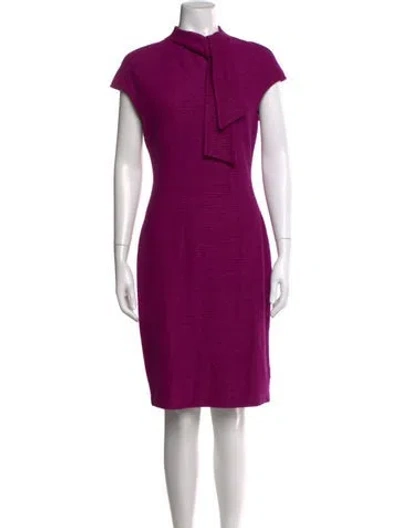 Pre-owned St John Tie Neck Knee-length Dress In Purple