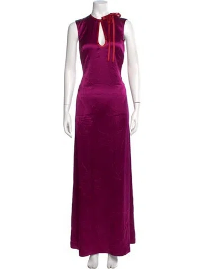 Pre-owned St John Tie Neck Long Dress In Purple