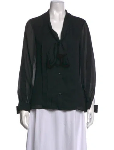 Pre-owned St John Tie Neck Long Sleeve Blouse In Black