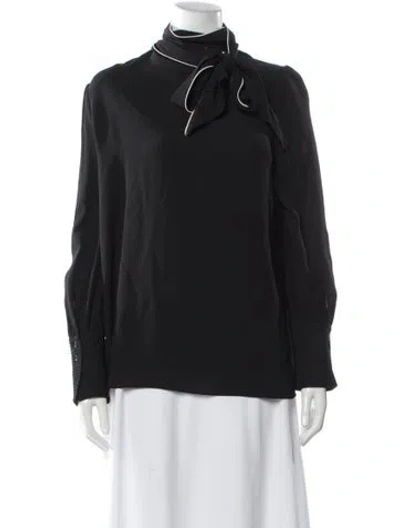 Pre-owned St John Tie Neck Long Sleeve Blouse In Gray