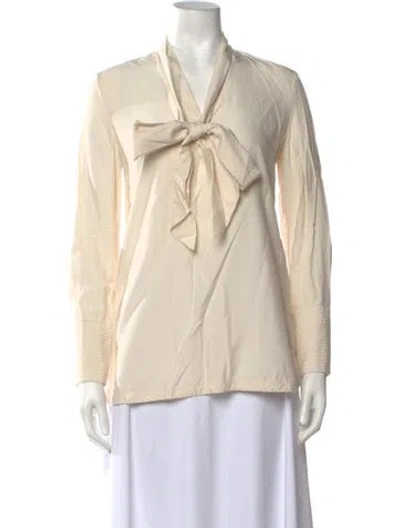 Pre-owned St John Tie Neck Long Sleeve Blouse In Neutrals