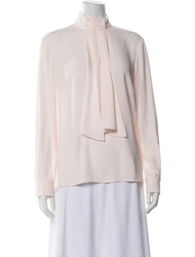 Pre-owned St John Tie Neck Long Sleeve Blouse In Pink