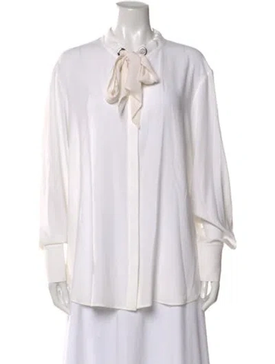 Pre-owned St John Tie Neck Long Sleeve Blouse In White