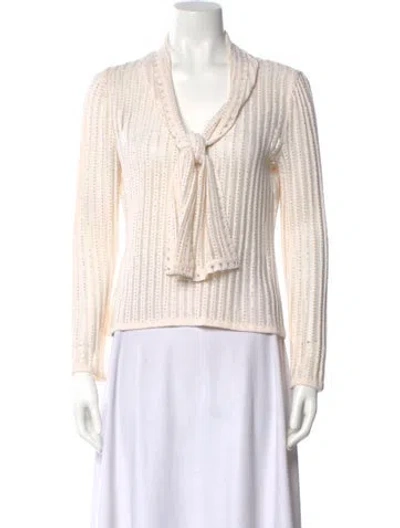 Pre-owned St John Tie Neck Long Sleeve Top In Neutral