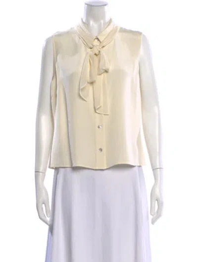 Pre-owned St John Tie Neck Sleeveless Blouse In Neutral