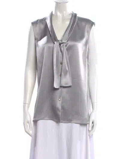 Pre-owned St John Tie Neck Sleeveless Blouse In Silver
