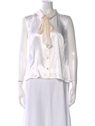 Pre-owned St John Tie Neck Sleeveless Blouse In White