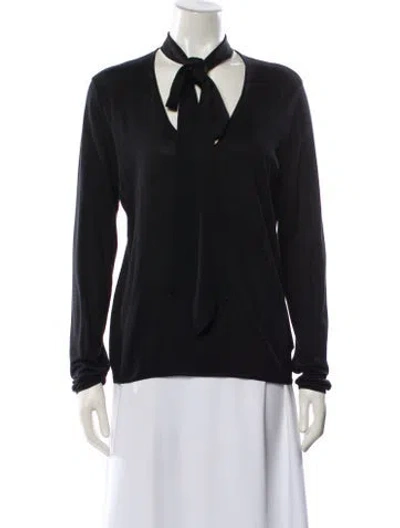 Pre-owned St John Tie Neck Sweater In Black