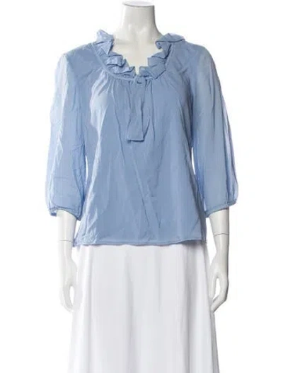 Pre-owned St John Tie Neck Three-quarter Sleeve Blouse In Blue