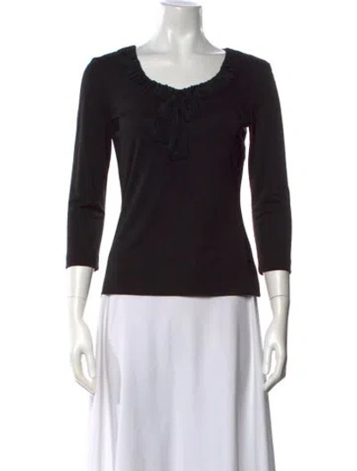 Pre-owned St John Tie Neck Three-quarter Sleeve Top In Black