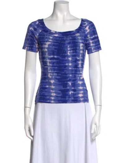 Pre-owned St John Tie-dye Print Scoop Neck Top In Blue