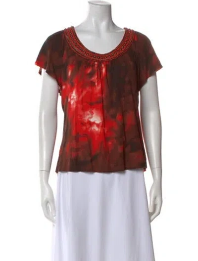 Pre-owned St John Tie-dye Print Scoop Neck Top In Pink