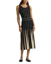 St John Bi-tonal Short Row Pleated Knit Dress In Black/willow
