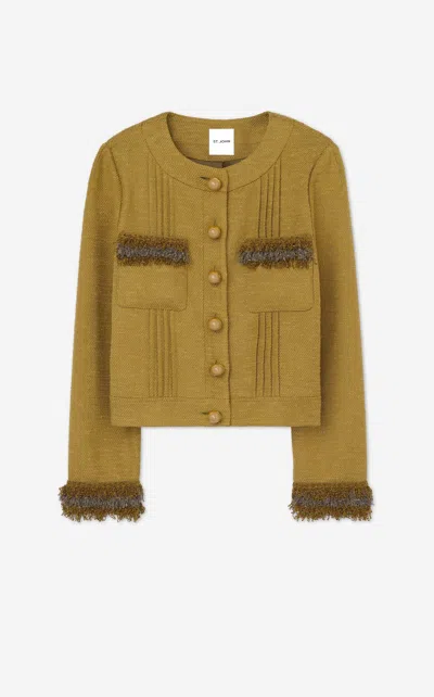 St John Tonal Tweed Fringe Jacket In Lchn