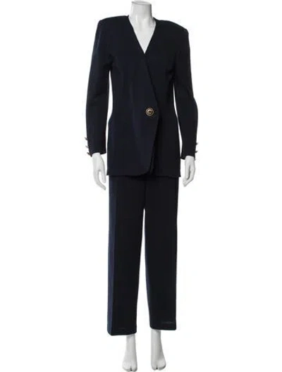 Pre-owned St John Top 6 Bottom 12 Pant Set In Blue