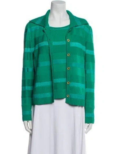 Pre-owned St John Top W/ Cardigan Wool Set In Green