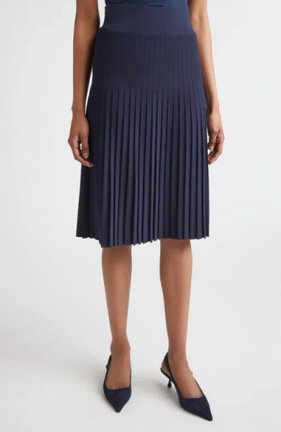 St John St. John Tracy Riviera Crepe Knit Pleated Midi Skirt In Blue