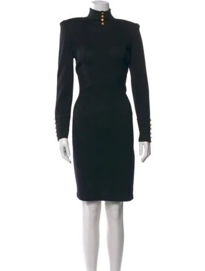 Pre-owned St John Turtleneck Knee-length Dress In Black