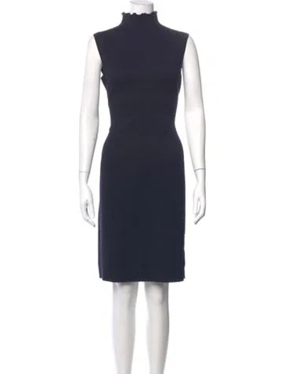 Pre-owned St John Turtleneck Knee-length Dress In Blue
