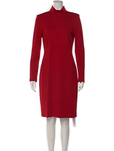 Pre-owned St John Turtleneck Knee-length Dress In Red
