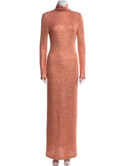 Pre-owned St John Turtleneck Long Dress In Orange