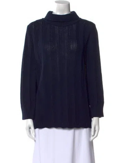 Pre-owned St John Turtleneck Long Sleeve Blouse In Blue