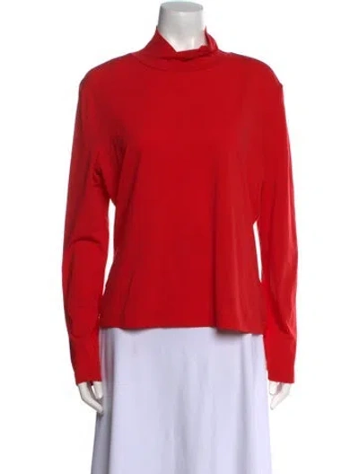 Pre-owned St John Turtleneck Long Sleeve Sweatshirt In Red