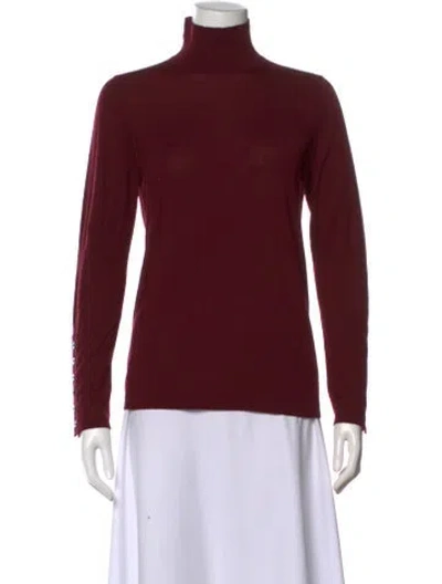 Pre-owned St John Turtleneck Long Sleeve Top In Burgundy