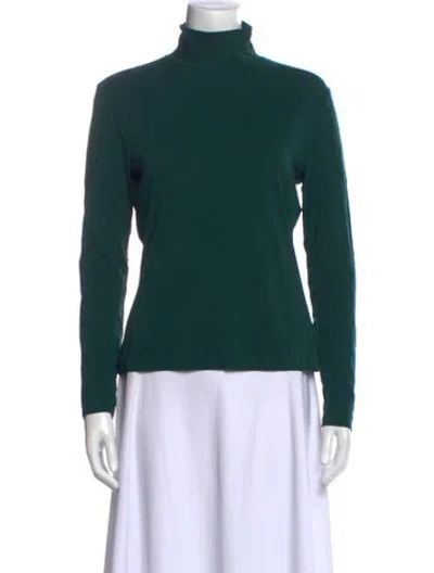 Pre-owned St John Turtleneck Long Sleeve Top In Green