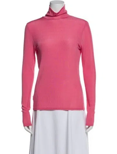 Pre-owned St John Turtleneck Long Sleeve Top In Pink