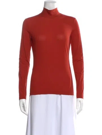Pre-owned St John Turtleneck Long Sleeve Top In Red