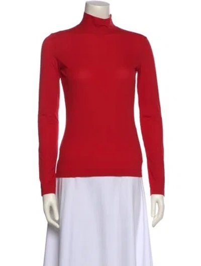 Pre-owned St John Turtleneck Long Sleeve Top In Red